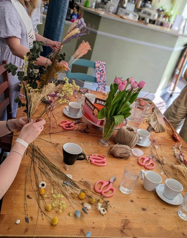 making a bouquet of dried flowers